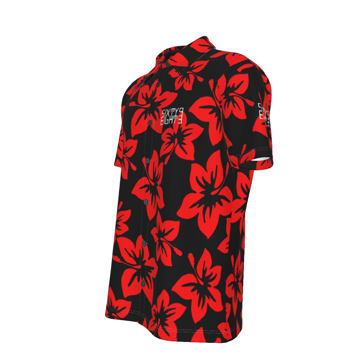 Sixty Eight 93 Logo White Hibiscus Red & Black Button Up Shirt