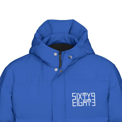 Sixty Eight 93 Logo White Blue Unisex Puff Long Jacket