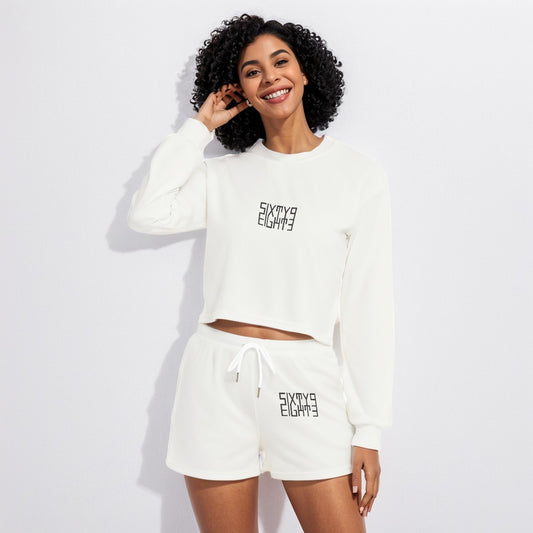 Sixty Eight 93 Logo Black White Women's Short Sweatshirt And Pants Set