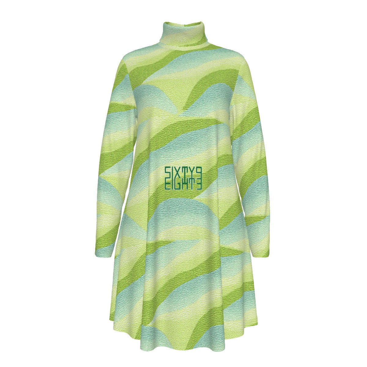 Sixty Eight 93 Logo Forest Green & White Women's High Neck Long Sleeve Dress #13