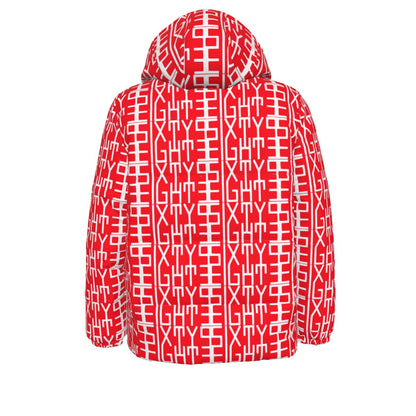 Sixty Eight 93 Infinity Logo White Red Unisex Hooded Puffer Jacket