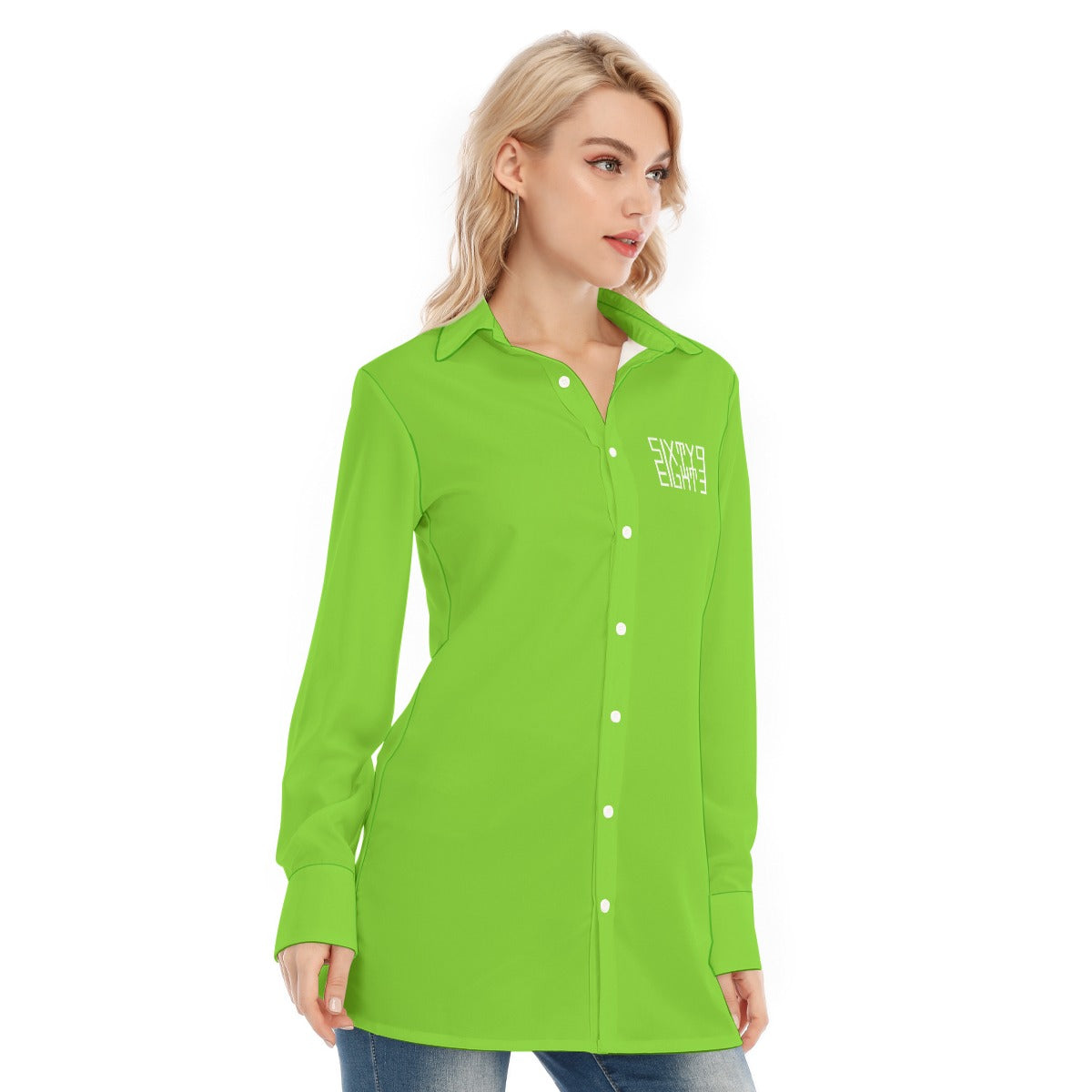 Sixty Eight 93 Logo White Green Apple Women's Long Shirt