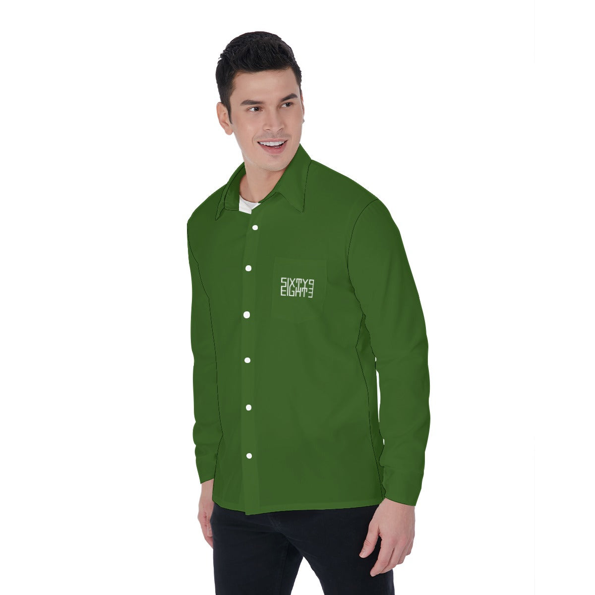 Sixty Eight 93 Logo White Forest Green Men's Long Sleeve Shirt