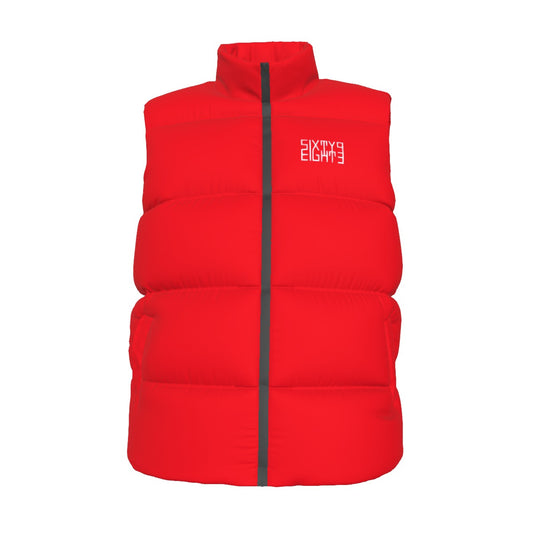 Sixty Eight 93 Logo White Red Unisex Puffer Vest