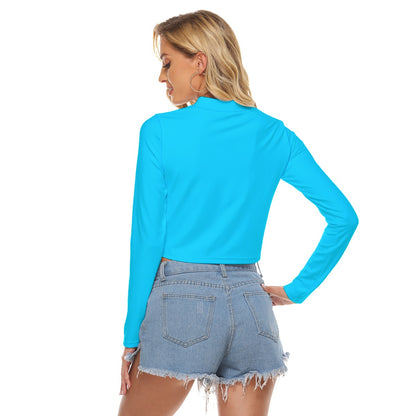 Sixty Eight 93 Logo White Aqua Blue Women's Hollow Chest Keyhole Tight Crop Top