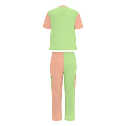 Sixty Eight 93 Logo White Kiwi Peach Unisex Scrub Set With Six Pockets