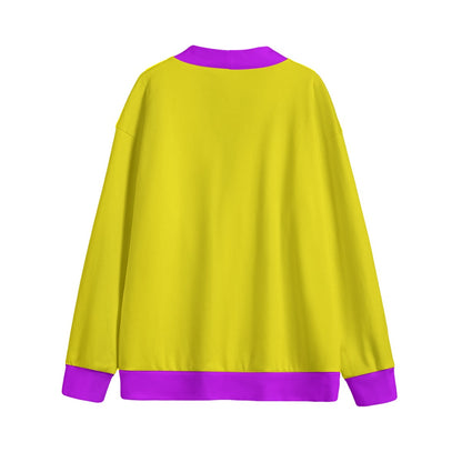 Sixty Eight 93 Logo Grape & Gold Unisex V-Neck Knitted Fleece Cardigan