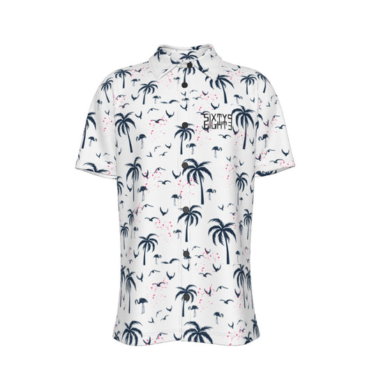 Sixty Eight 93 Logo Black & White Birds and Palms Button Up Shirt