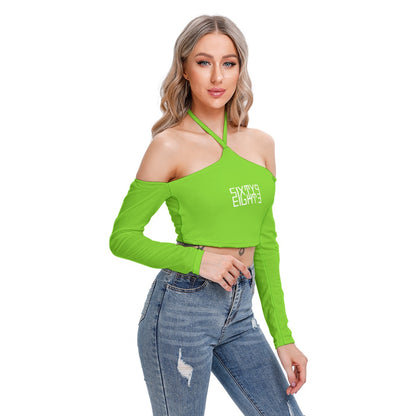 Sixty Eight 93 Logo White Green Apple Women's Halter Lace-up Top