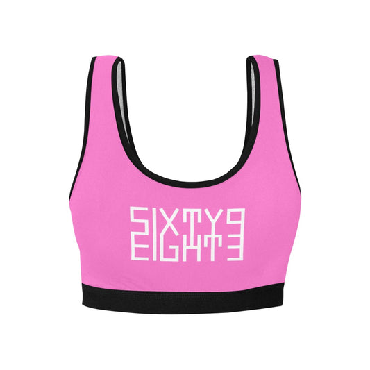 Sixty Eight 93 Logo White Pink & Black Sports Bra