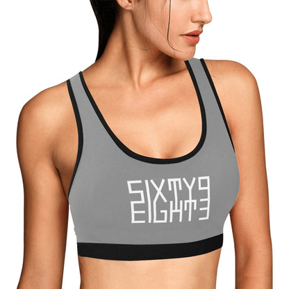 Sixty Eight 93 Logo White Grey & Black Sports Bra