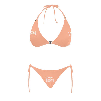 Sixty Eight 93 Logo White Peach Halter Bikini Swimsuit