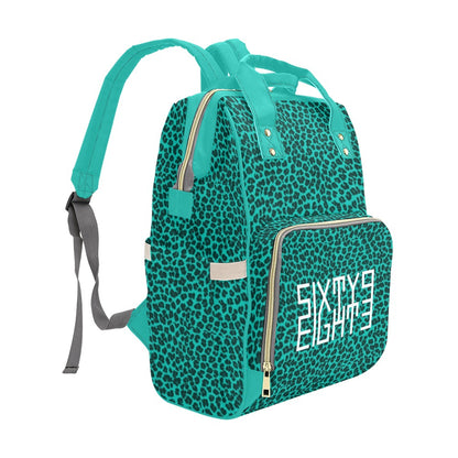 Sixty Eight 93 Logo White Cheetah Aqua Blue Multi-Function Backpack