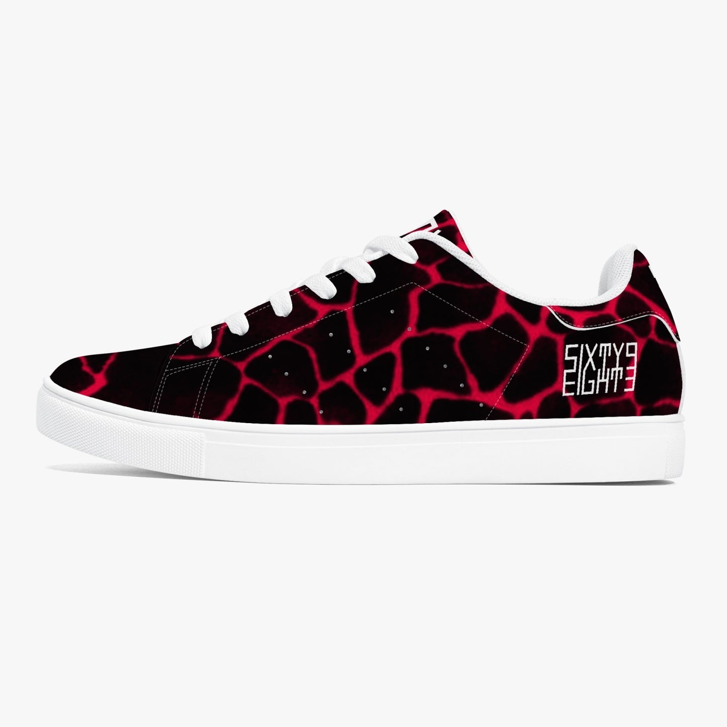 Sixty Eight 93 Logo White Boa Red & Black Classic Low-Top Leather Shoes