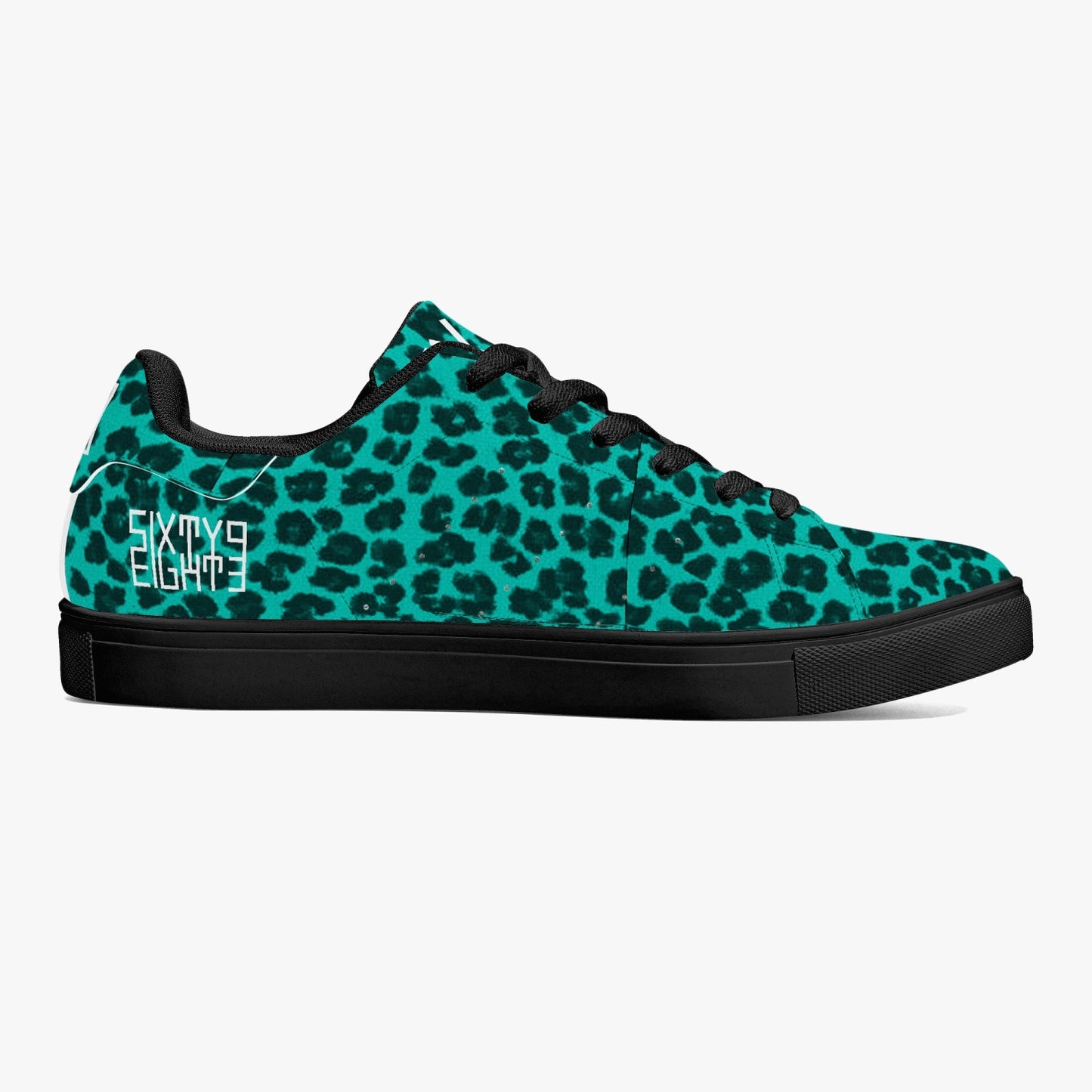 Sixty Eight 93 Logo White Cheetah Aqua Blue Classic Low-Top Leather Shoes
