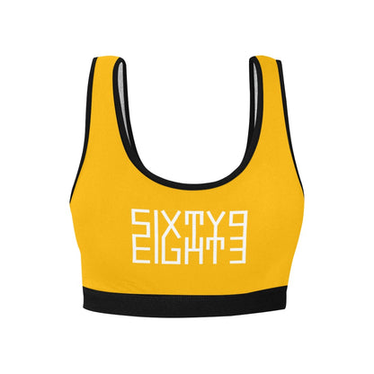 Sixty Eight 93 Logo White Orange & Black Sports Bra