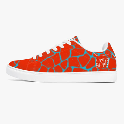 Sixty Eight 93 Logo White Boa Red & Aqua Blue Classic Low-Top Leather Shoes
