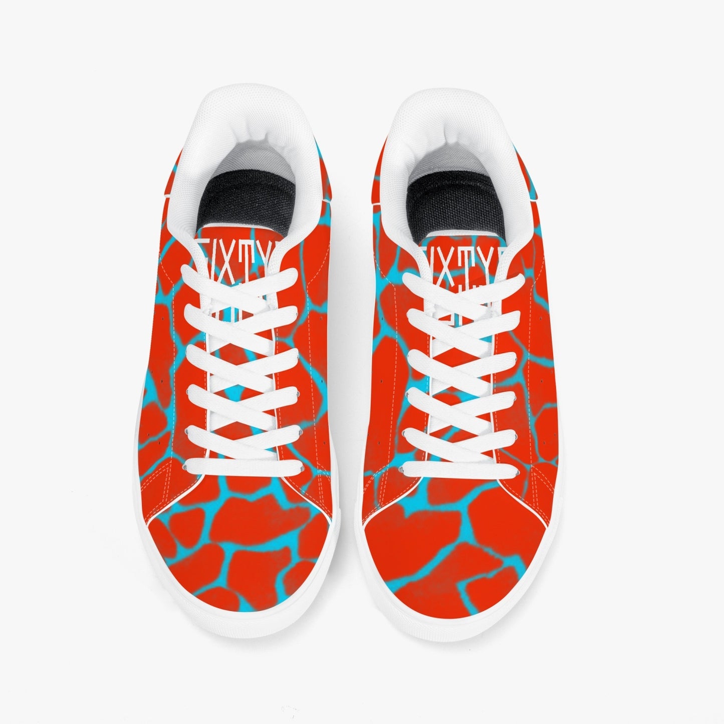 Sixty Eight 93 Logo White Boa Red & Aqua Blue Classic Low-Top Leather Shoes