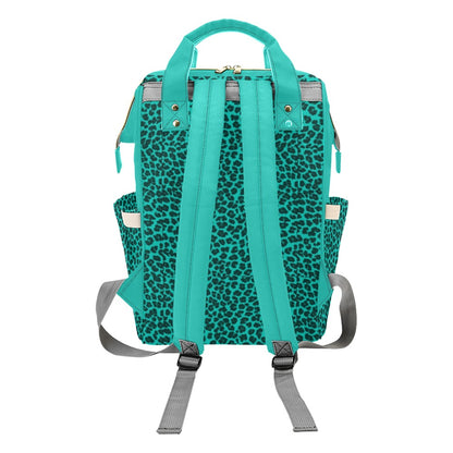 Sixty Eight 93 Logo White Cheetah Aqua Blue Multi-Function Backpack