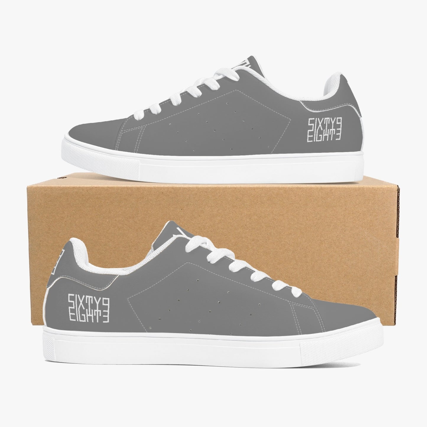 Sixty Eight 93 Logo White Grey Classic Low-Top Leather Shoes