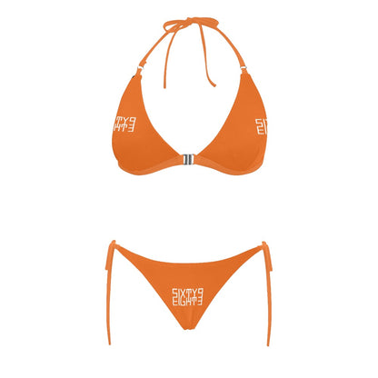 Sixty Eight 93 Logo White Orange Halter Bikini Swimsuit