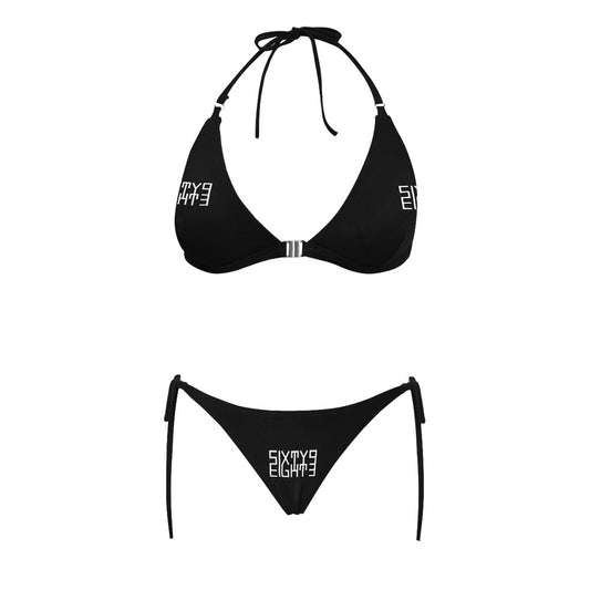 Sixty Eight 93 Logo White Black Halter Bikini Swimsuit