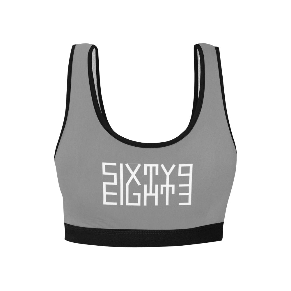 Sixty Eight 93 Logo White Grey & Black Sports Bra