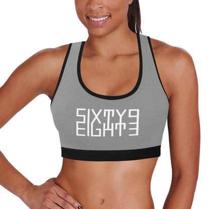 Sixty Eight 93 Logo White Grey & Black Sports Bra