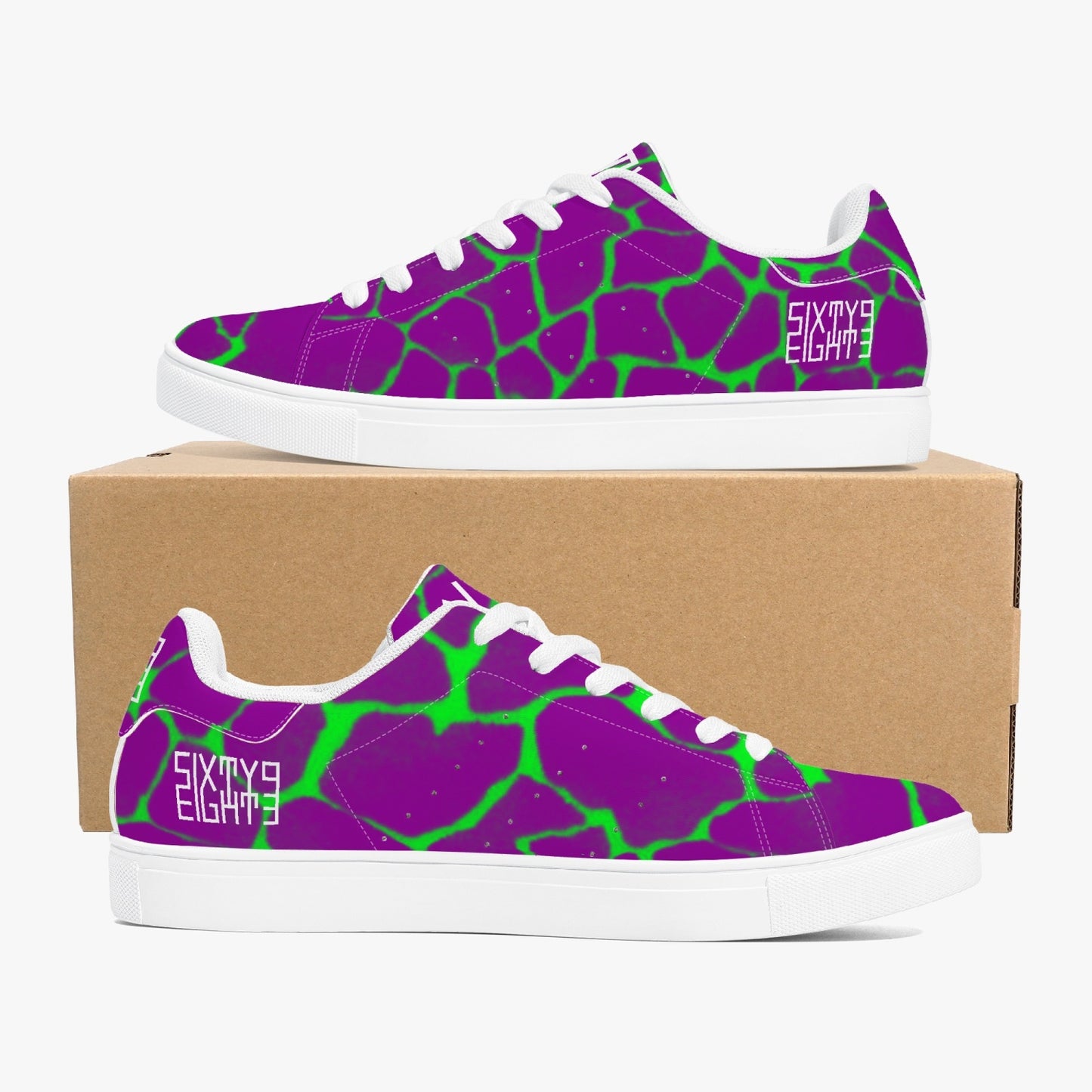 Sixty Eight 93 Logo White Boa Purple Lime Classic Low-Top Leather Shoes