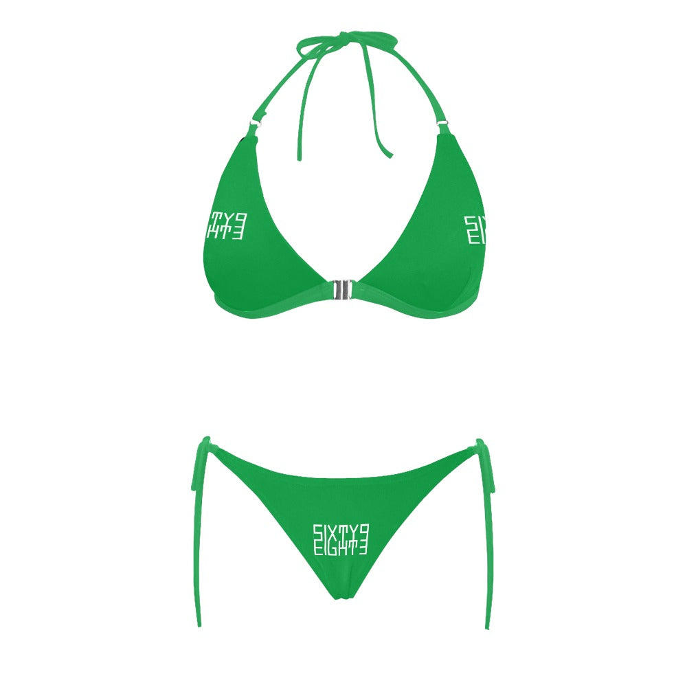Sixty Eight 93 Logo White Brazil Green Halter Bikini Swimsuit