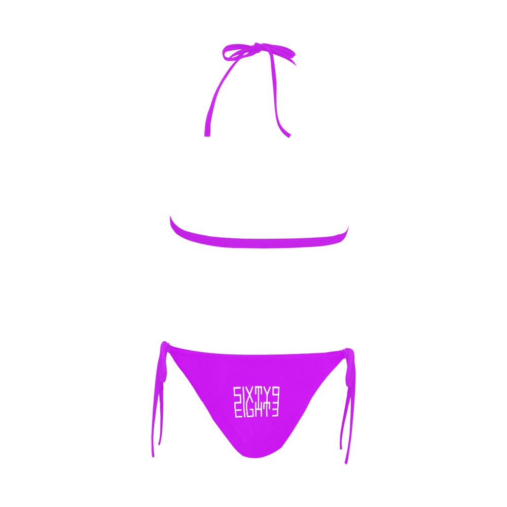 Sixty Eight 93 Logo White Purple Halter Bikini Swimsuit