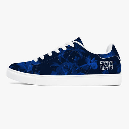 Sixty Eight 93 Logo White Floral Blue & Black Classic Low-Top Leather Shoes