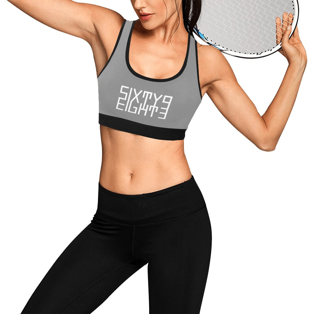 Sixty Eight 93 Logo White Grey & Black Sports Bra