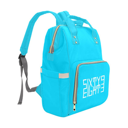 Sixty Eight 93 Logo White Aqua Blue Multi-Function BackPack