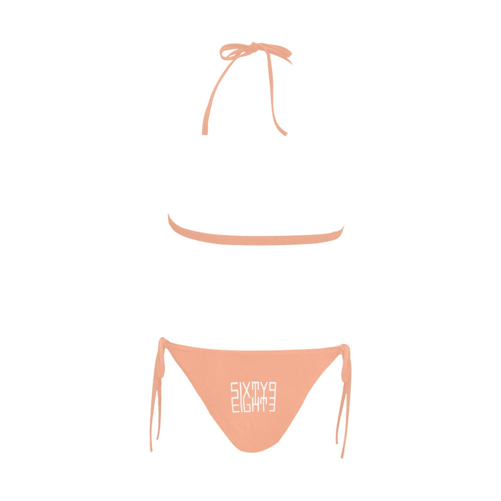 Sixty Eight 93 Logo White Peach Halter Bikini Swimsuit
