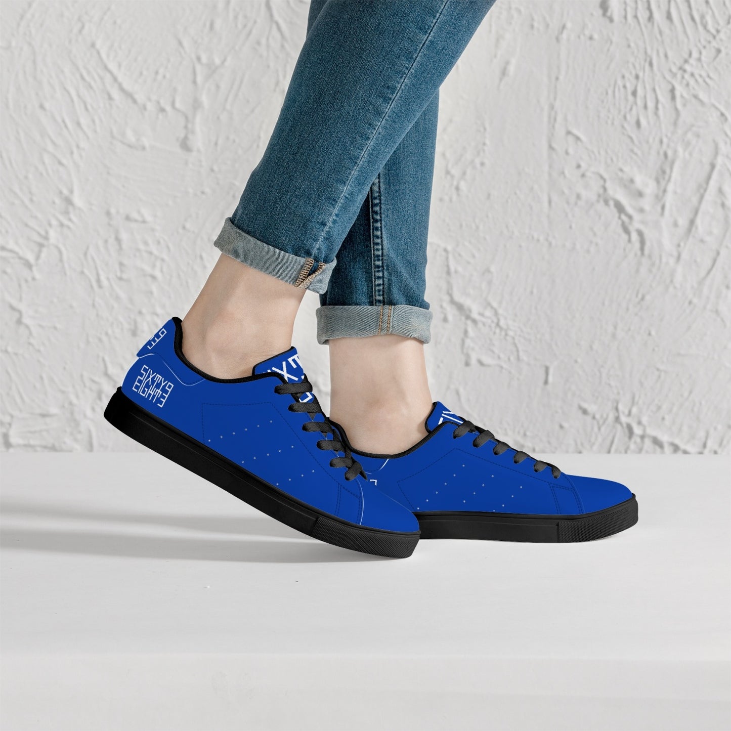 Sixty Eight 93 Logo White Blue Classic Low-Top Leather Shoes