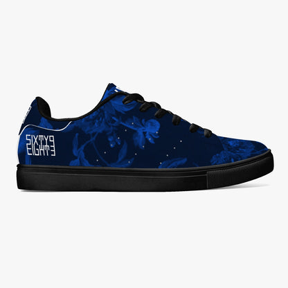Sixty Eight 93 Logo White Floral Blue & Black Classic Low-Top Leather Shoes
