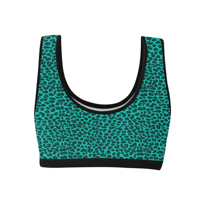 Sixty Eight 93 Logo White Cheetah Aqua Blue Sports Bra