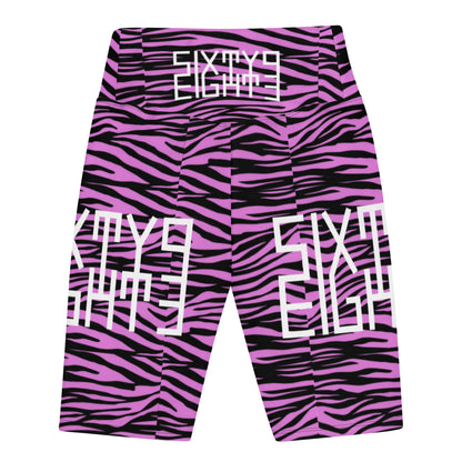 Sixty Eight 93 Logo White Zebra Black & Pink Biker Shorts