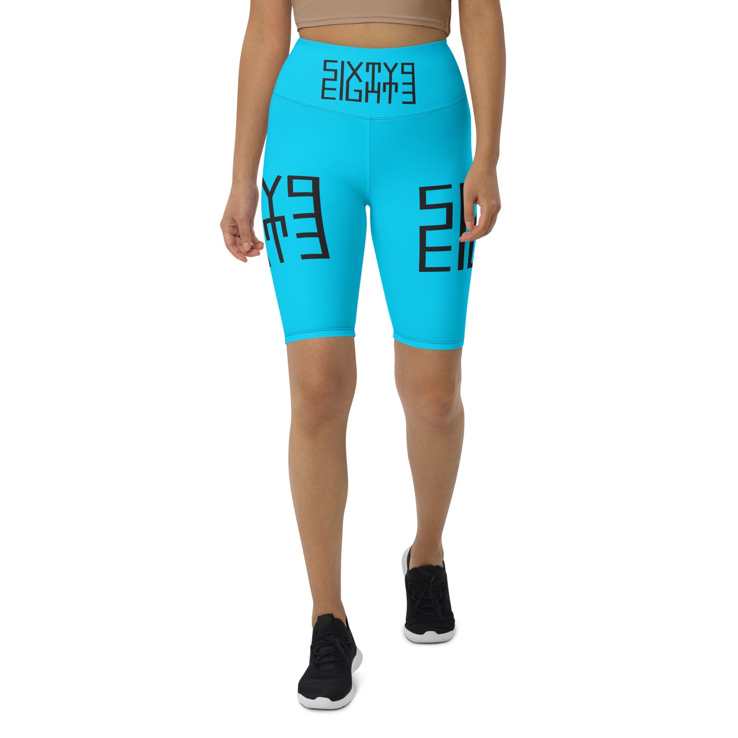 Sixty Eight 93 Logo Black & Aqua Blue Biker Shorts