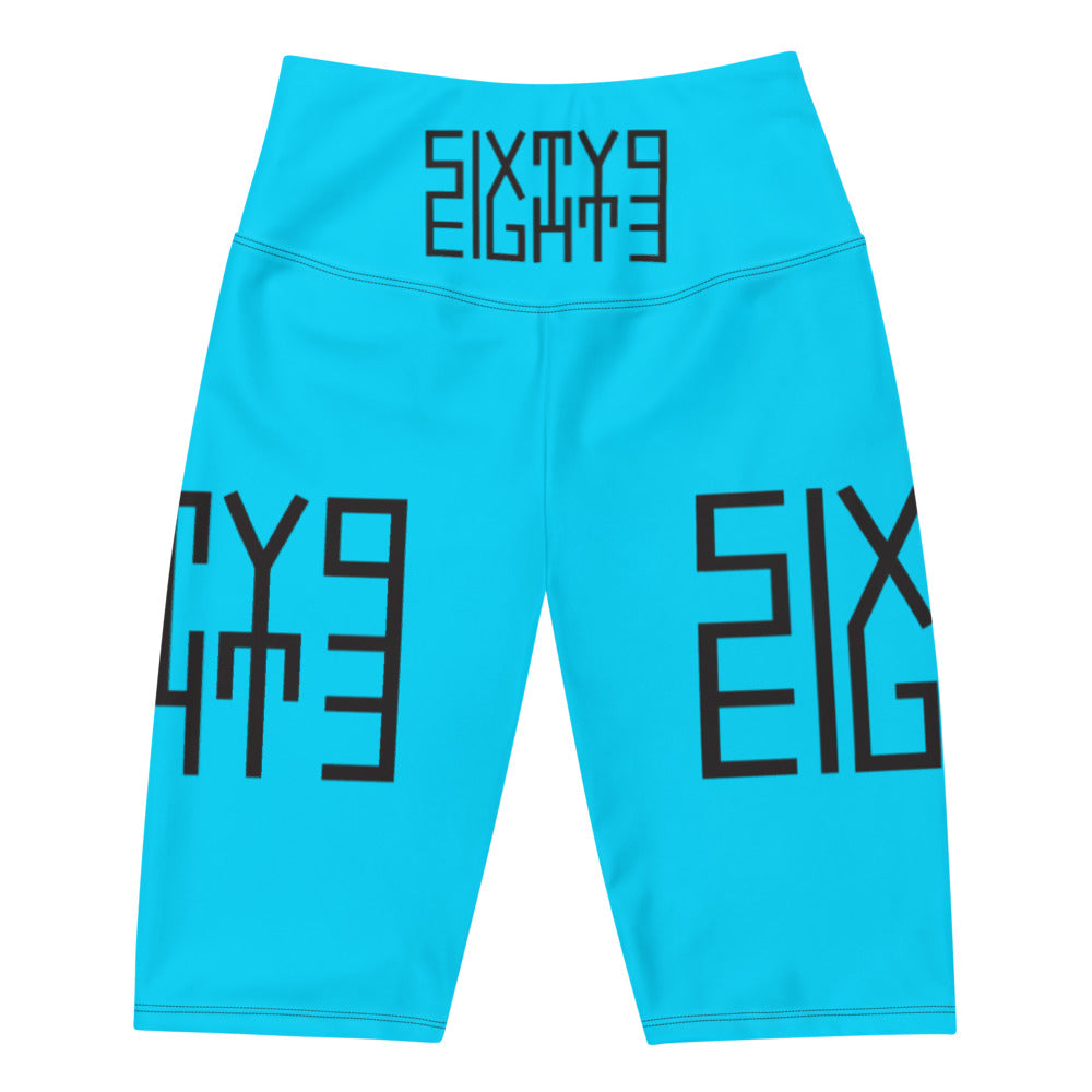 Sixty Eight 93 Logo Black & Aqua Blue Biker Shorts