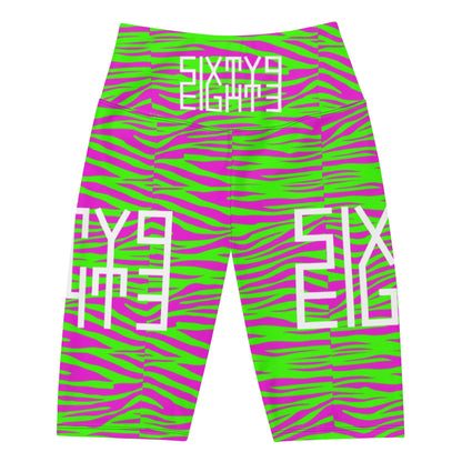 Sixty Eight 93 Logo White Zebra Purple & Lime Biker Shorts