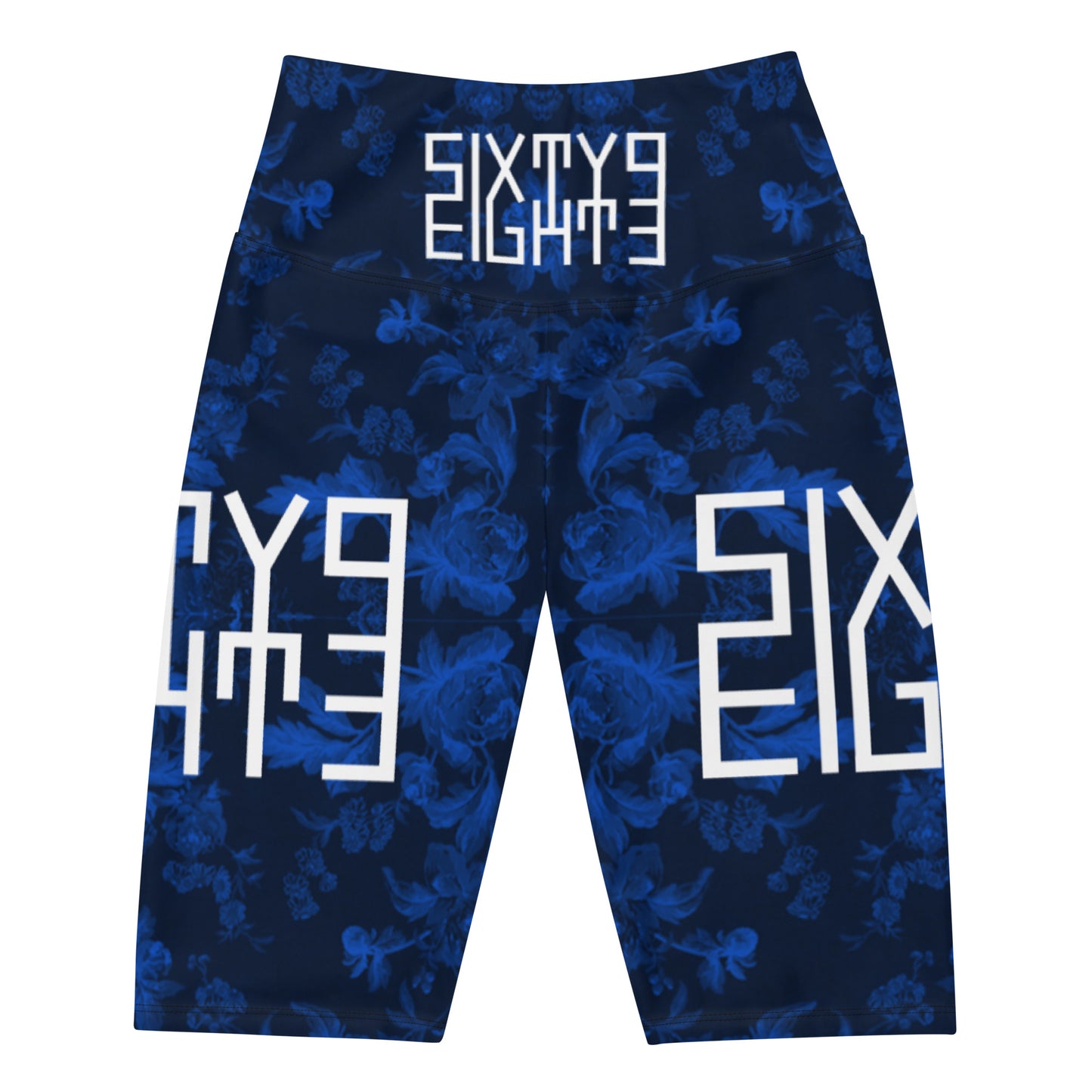 Sixty Eight 93 Logo White Floral Blue & Black Biker Shorts