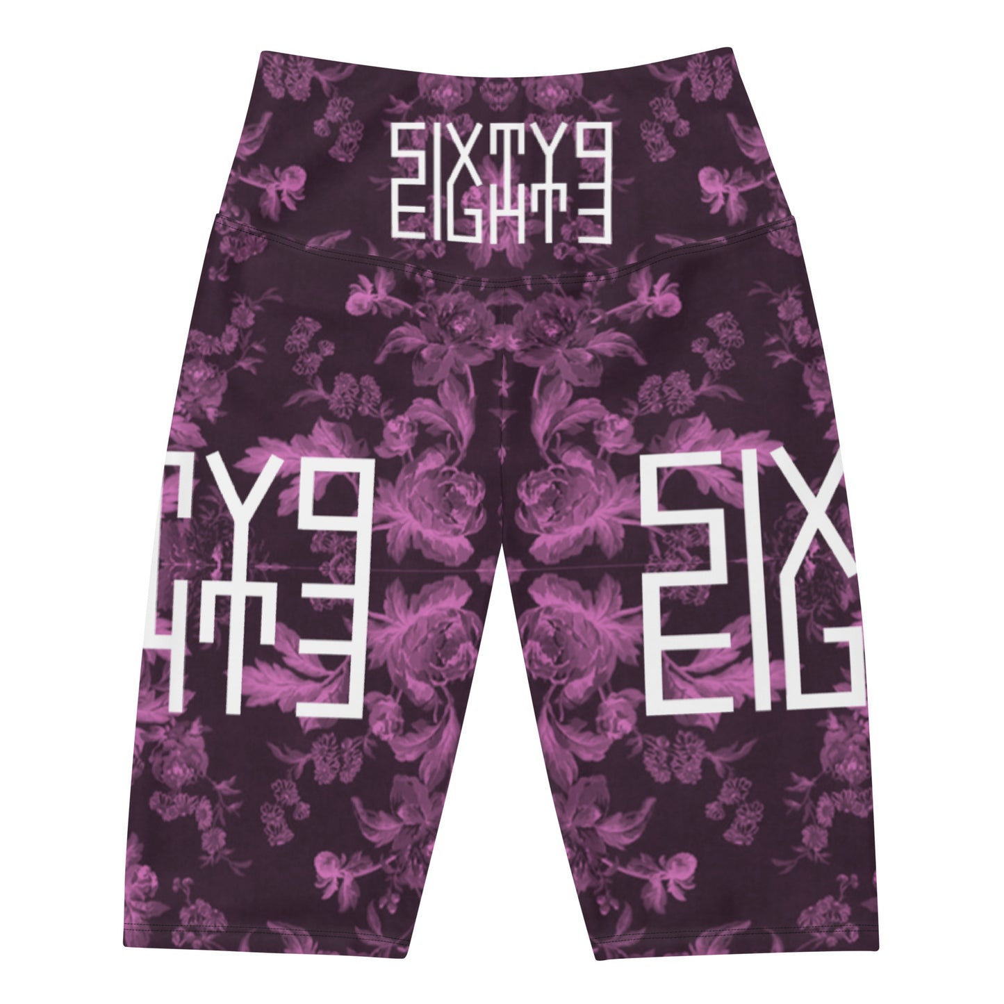 Sixty Eight 93 Logo White Floral Pink & Black Biker Shorts
