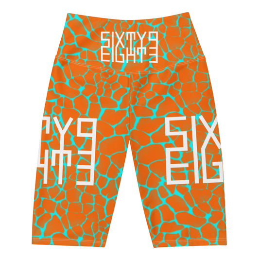 Sixty Eight 93 Logo White Boa Orange & Aqua Blue Biker Shorts