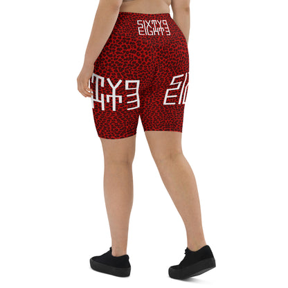 Sixty Eight 93 Logo White Cheetah Red Biker Shorts