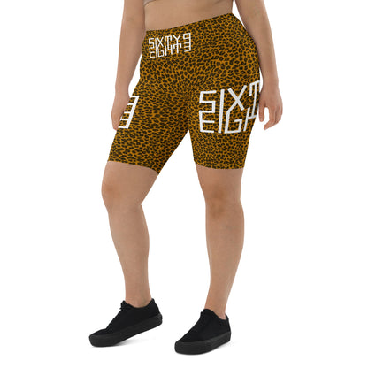 Sixty Eight 93 Logo White Cheetah Orange Biker Shorts