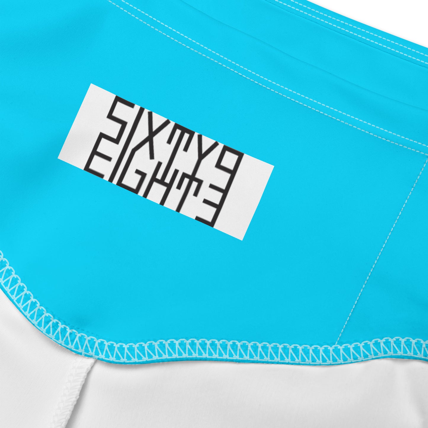Sixty Eight 93 Logo White & Aqua Blue Biker Shorts