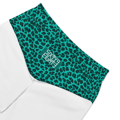 Sixty Eight 93 Logo White Cheetah Aqua Blue Biker Shorts
