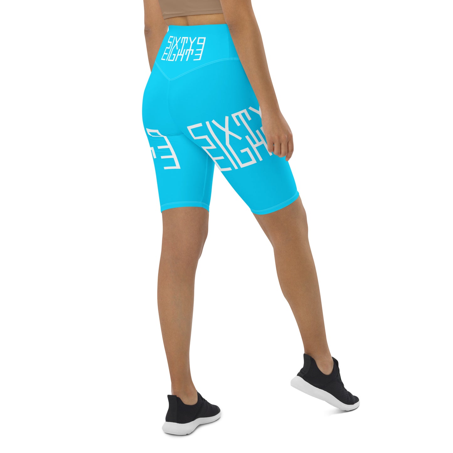Sixty Eight 93 Logo White & Aqua Blue Biker Shorts